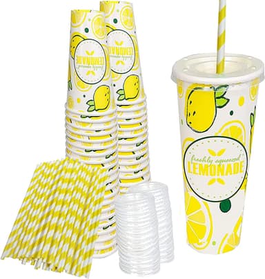 Lemonade Cups Set 50 with Lids & Straws