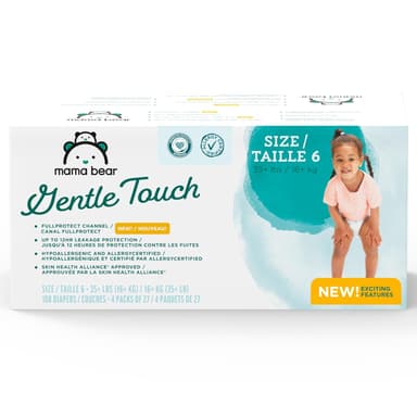 Amazon Brand - Mama Bear Gentle Touch Diapers, Size 6, 108 Count (4 packs of 27)