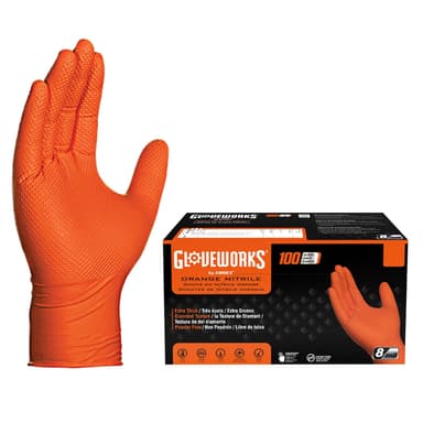 Orange Nitrile Gloves 8 Mil Heavy Duty Grip XL 100 Pack