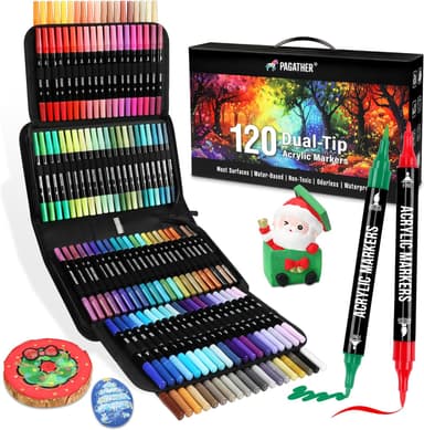 Creative Prime Deal 120-Color Acrylic Paint Markers – Dual Tip (Fine + Brush)