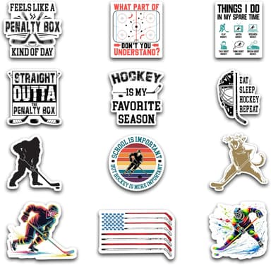 Hockey Stickers 12PCS Waterproof Vinyl for Water Bottles