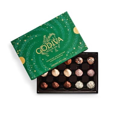 Godiva Holiday Signature Truffle in Green Gift Box, Belgian Dark and Milk Chocolates with Ganache Centers, Gourmet Christmas Gift, Kosher, 15 Pc