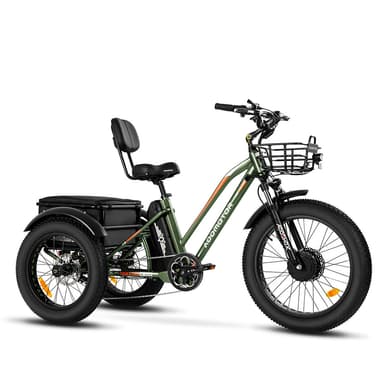 Addmotor Triketan Fat Tire Electric Tricycle for Rainy, and Sunny Days and All Kinds of Road 2023 New Version, Army Green