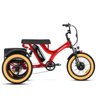 Addmotor Herotri M-365X Electric Tricycle for Adult with Banana Seat- Fat Tire 3 Wheel Electric Ebike for 2 Person - Red
