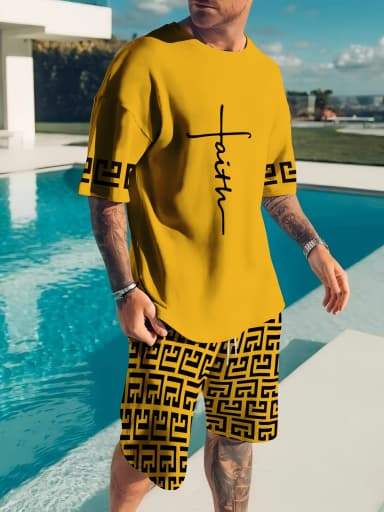 3D Printing Men's Casual Fashion Trend Classic Style Summer Cool And Breathable Short-Sleeved T-Shirt And Shorts Set