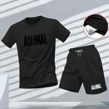 Animal letter minimalist style fashionable men's T-shirt, short-sleeved O-neck sportswear, gym top, street men and women's summe
