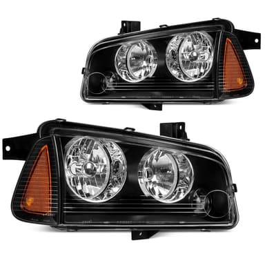 YITAMOTOR Headlight Assembly for 2006-2010 Dodge Charger | Black Housing, Amber Reflector, with Corner Signal Lights