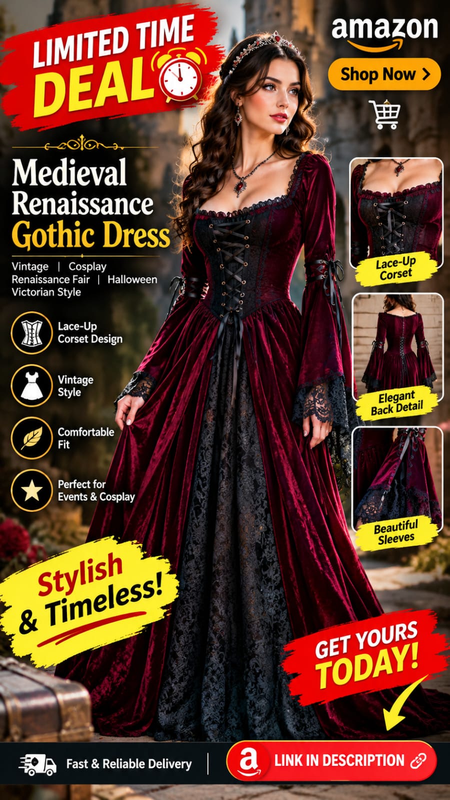 Medieval Renaissance Gothic Dress — Limited-Time Deal!